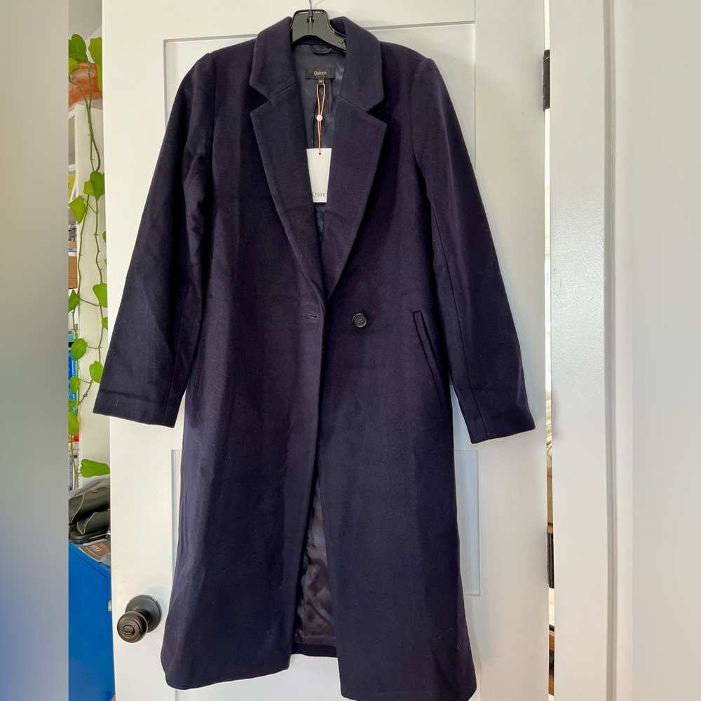 NWT Italian Wool Classic Single-Breasted Coat in Cadet Blue